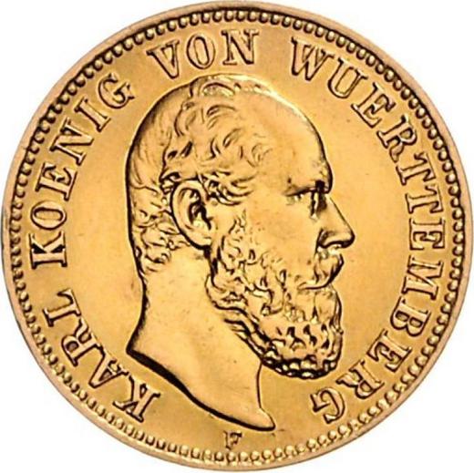 Аверс монеты - 5 марок 1878 года F "Вюртемберг" - цена золотой монеты - Германия, Германская Империя