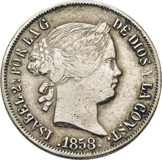 Avers 4 Reales 1858 Acht spitze Sterne - Silbermünze Wert - Spanien, Isabella II