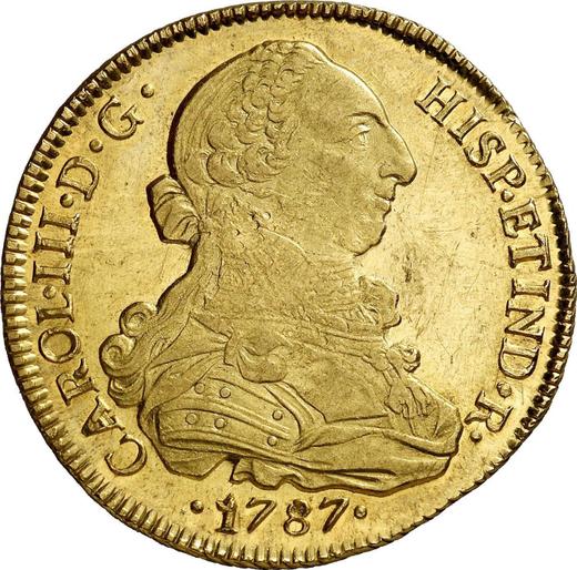 Anverso 8 escudos 1787 So DA - valor de la moneda de oro - Chile, Carlos III