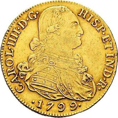 Anverso 8 escudos 1799 NR JJ - valor de la moneda de oro - Colombia, Carlos IV