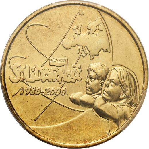 Reverse 2 Zlote 2000 MW RK "The 10th Anniversary of forming the Solidarity Trade Union" - Poland, III Republic after denomination