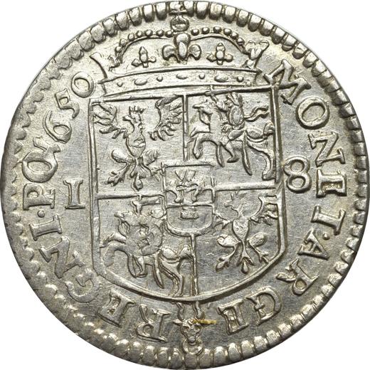 Rewers monety - Ort (18 groszy) 1650 "Typ 1650-1655" - cena srebrnej monety - Polska, Jan II Kazimierz