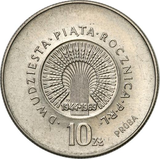 Reverso Pruebas 10 eslotis 1969 MW JJ "30 aniversario de la República Popular de Polonia" Níquel - valor de la moneda  - Polonia, República Popular