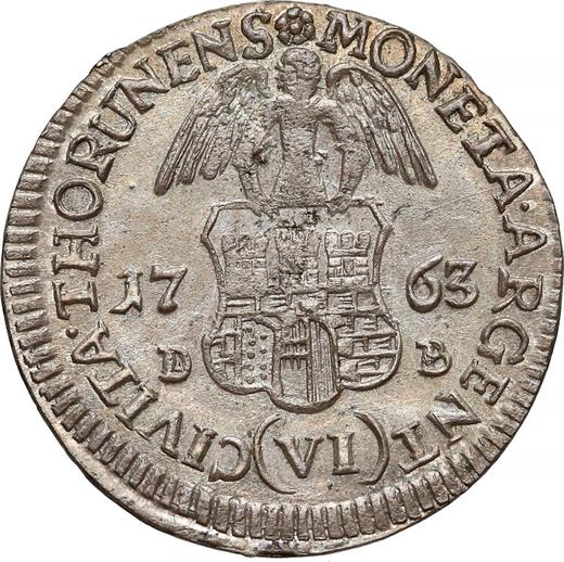 Rewers monety - Szóstak 1763 DB "Toruński" - cena srebrnej monety - Polska, August III