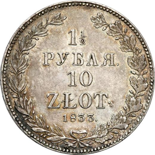 Reverso 1 1/2 rublo - 10 eslotis 1833 НГ - valor de la moneda de plata - Polonia, Dominio Ruso