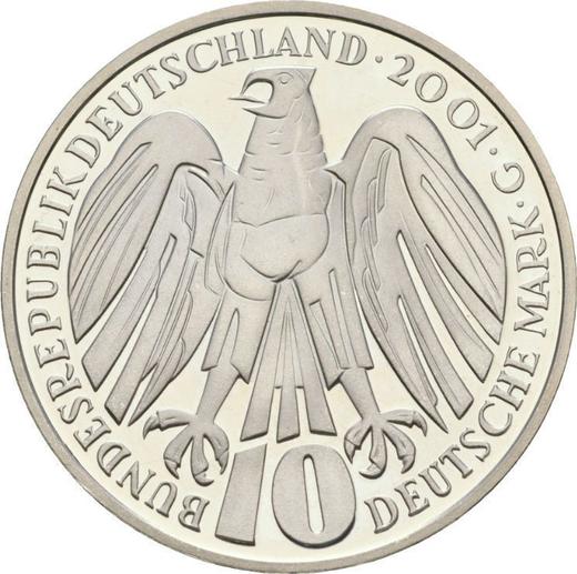 Rewers monety - 10 marek 2001 G "Trybunał Konstytucyjny" - cena srebrnej monety - Niemcy, RFN