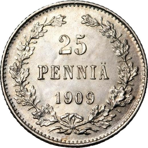 Rewers monety - 25 penni 1909 L - cena srebrnej monety - Finlandia, Wielkie Księstwo