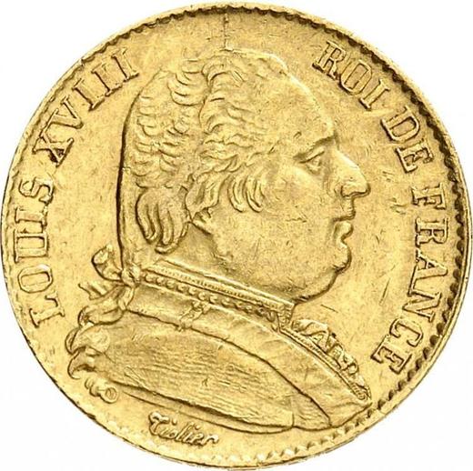 Аверс монеты - 20 франков 1814 года W "Тип 1814-1815" Лилль - цена золотой монеты - Франция, Людовик XVIII