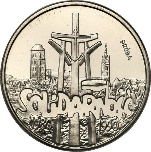 Reverso 10000 eslotis 1990 MW "10 aniversario de la fundación de Solidaridad" Níquel - valor de la moneda  - Polonia, República moderna