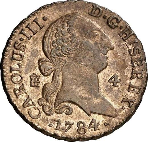 Awers monety - 4 maravedis 1784 - cena  monety - Hiszpania, Karol III