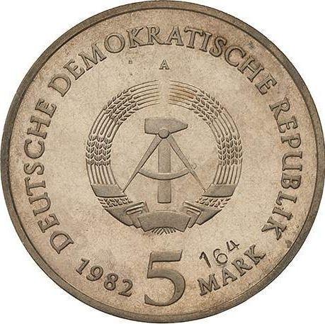 Реверс монеты - 5 марок 1982 года A "Загородный дом Гёте" Матовый только дом Пробные - цена  монеты - Германия, ГДР