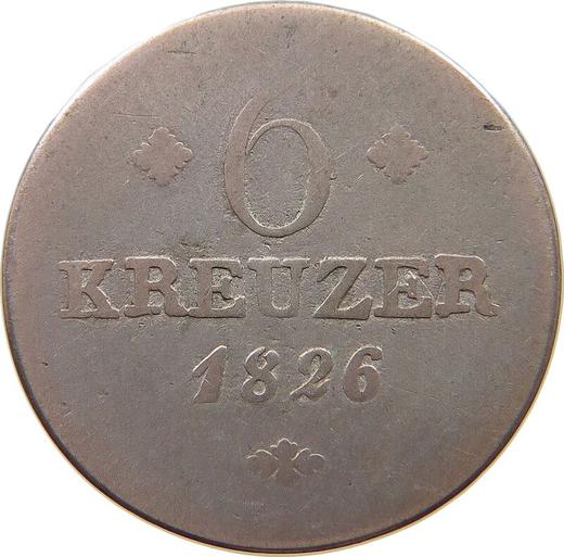 Rewers monety - 6 krajcarów 1826 - cena srebrnej monety - Hesja-Kassel, Wilhelm II