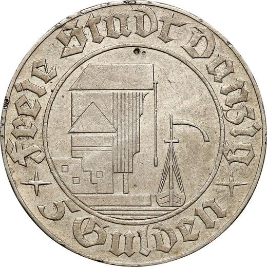 Rewers monety - 5 guldenów 1932 "Żuraw portowy" - cena srebrnej monety - Polska, Wolne Miasto Gdańsk