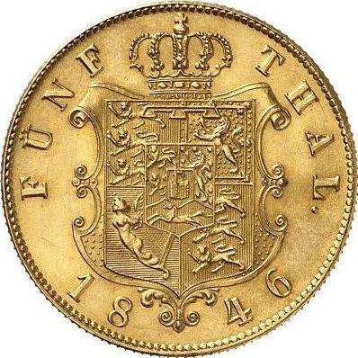 Reverso 5 táleros 1846 B - valor de la moneda de oro - Hannover, Ernesto Augusto 