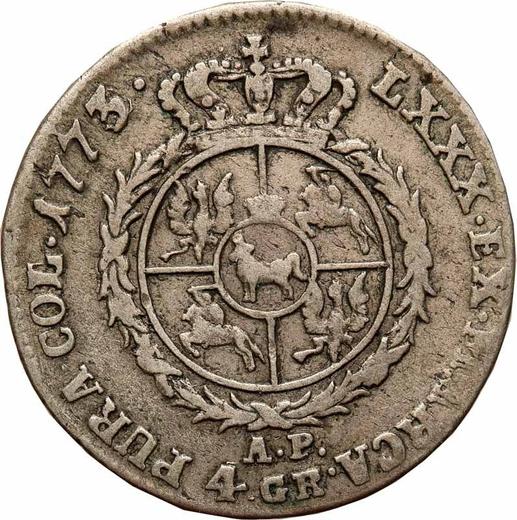 Реверс монеты - Злотовка (4 гроша) 1773 года AP - цена серебряной монеты - Польша, Станислав II Август