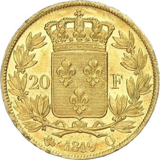 Reverse 20 Francs 1819 Q "Type 1816-1824" Perpignan - France, Louis XVIII