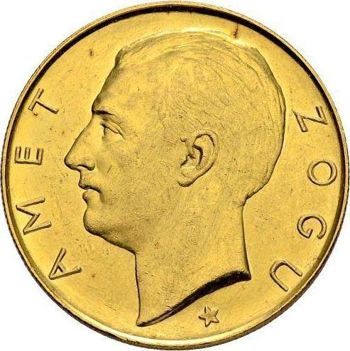 Anverso Pruebas 100 franga ari 1927 R Inscripción PROVA Una estrella - valor de la moneda de oro - Albania, Zog I