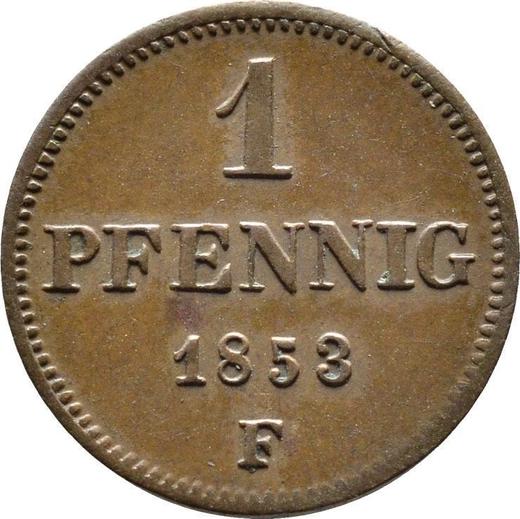 Реверс монеты - 1 пфенниг 1853 года F - цена  монеты - Саксония-Альбертина, Фридрих Август II
