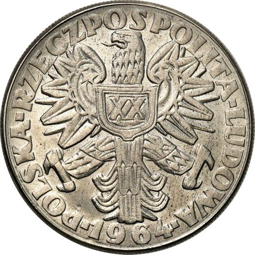 Аверс монеты - Пробные 10 злотых 1964 года WK "Женщина с колосьями" Никель - цена  монеты - Польша, Народная Республика