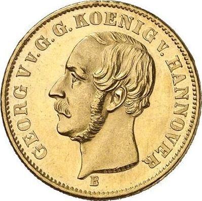 Аверс монеты - 5 талеров 1855 года B - цена золотой монеты - Ганновер, Георг V