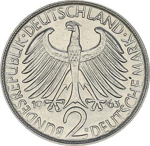 Реверс монеты - 2 марки 1963 года G "Планк" - цена  монеты - Германия, ФРГ