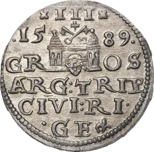 Реверс монеты - Трояк (3 гроша) 1589 года "Рига" - цена серебряной монеты - Польша, Сигизмунд III Ваза