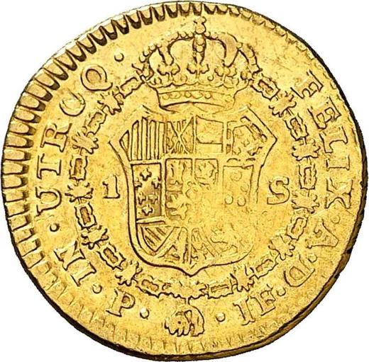 Reverse 1 Escudo 1806 P JF - Gold Coin Value - Colombia, Charles IV