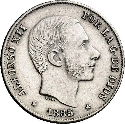 Anverso 25 centavos 1885 - valor de la moneda de plata - Filipinas, Alfonso XII