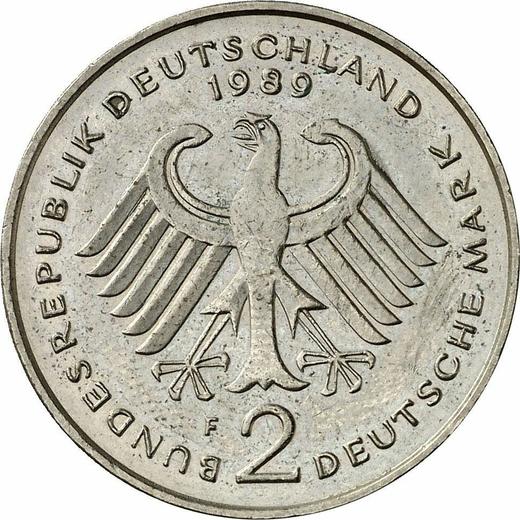 Reverse 2 Mark 1989 F "Kurt Schumacher" -  Coin Value - Germany, FRG