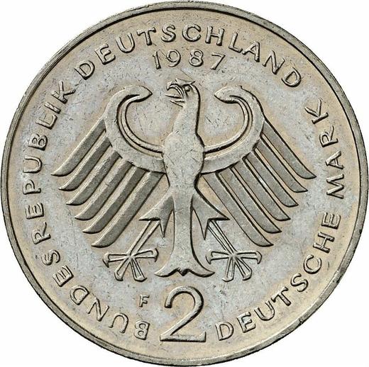 Reverse 2 Mark 1987 F "Kurt Schumacher" -  Coin Value - Germany, FRG