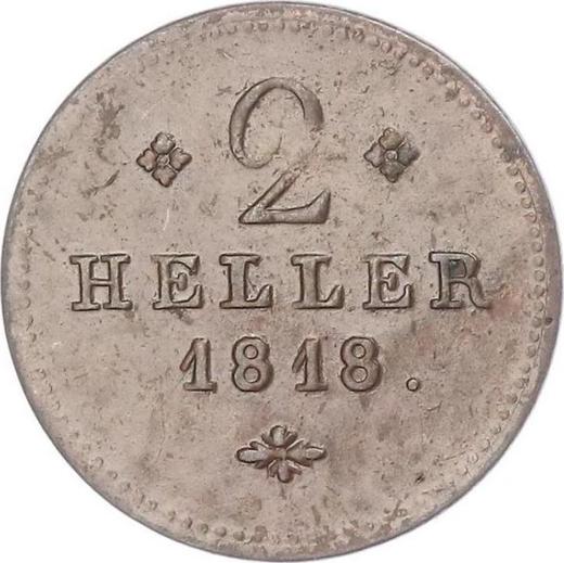 Реверс монеты - 2 геллера 1818 года - цена  монеты - Гессен-Кассель, Вильгельм I
