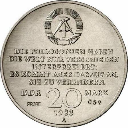 Reverso 20 marcos 1983 A "Karl Marx" Alpaca Prueba - valor de la moneda  - Alemania, República Democrática Alemana (RDA)
