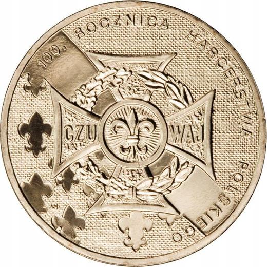 Reverso 2 eslotis 2010 MW KK "100 aniversario del escultismo polaco" - valor de la moneda  - Polonia, República moderna