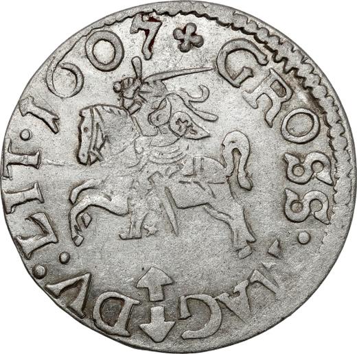 Reverso 1 grosz 1607 "Lituania" Bogoria sin escudo - valor de la moneda de plata - Polonia, Segismundo III