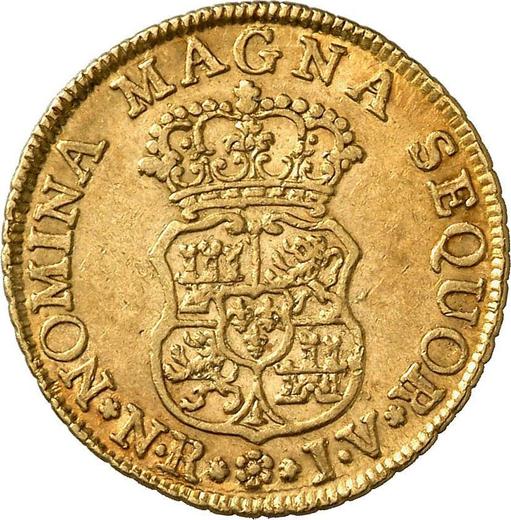 Реверс монеты - 2 эскудо 1761 года NR JV - цена золотой монеты - Колумбия, Карл III