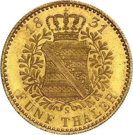 Реверс монеты - 5 талеров 1831 года S - цена золотой монеты - Саксония-Альбертина, Антон