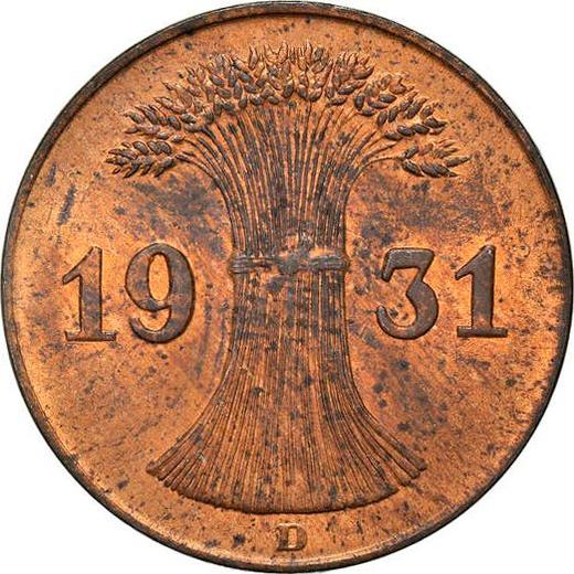 Reverso 1 Reichspfennig 1931 D - valor de la moneda  - Alemania, República de Weimar