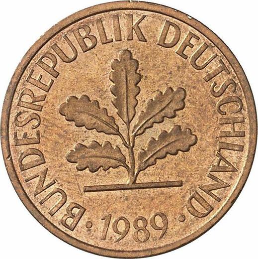 Реверс монеты - 2 пфеннига 1989 года J - цена  монеты - Германия, ФРГ