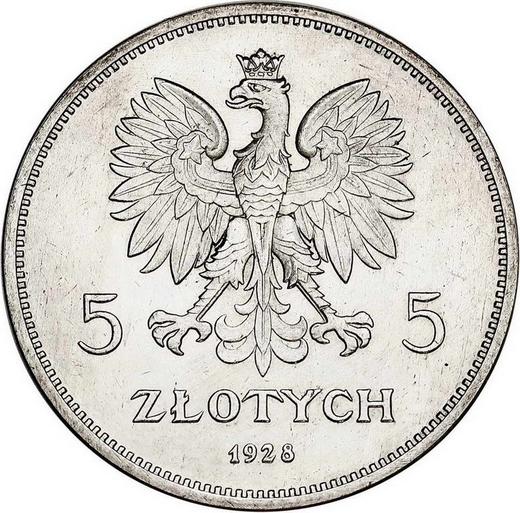 Аверс монеты - Пробные 5 злотых 1928 года "Ника" Никель ESSAI - цена  монеты - Польша, II Республика