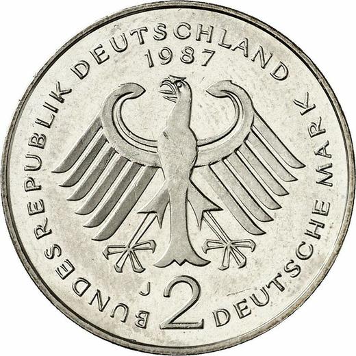 Reverse 2 Mark 1987 J "Konrad Adenauer" -  Coin Value - Germany, FRG