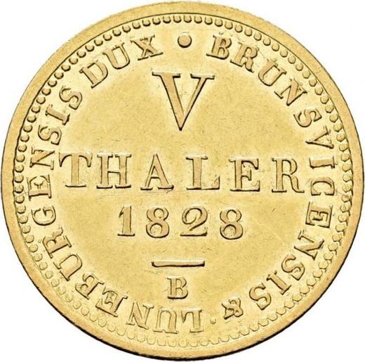 Реверс монеты - 5 талеров 1828 года B - цена золотой монеты - Ганновер, Георг IV