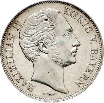 Аверс монеты - 1 гульден 1851 года - цена серебряной монеты - Бавария, Максимилиан II