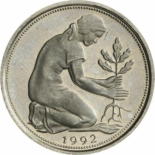 Реверс монеты - 50 пфеннигов 1992 года A - цена  монеты - Германия, ФРГ