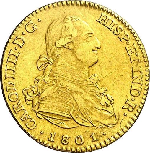 Avers 2 Escudos 1801 M MF - Goldmünze Wert - Spanien, Karl IV