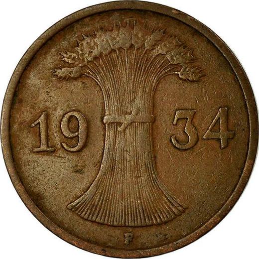 Реверс монеты - 1 рейхспфенниг 1934 года F - цена  монеты - Германия, Bеймарская республика
