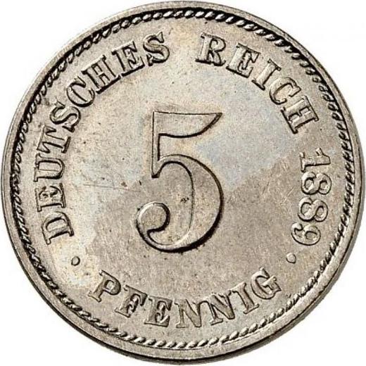 Аверс монеты - 5 пфеннигов 1889 года E "Тип 1874-1889" - цена  монеты - Германия, Германская Империя