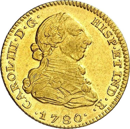 Avers 2 Escudos 1780 M PJ - Goldmünze Wert - Spanien, Karl III
