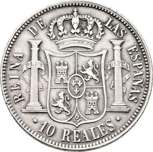 Реверс монеты - 10 реалов 1854 года Восьмиконечные звёзды - цена серебряной монеты - Испания, Изабелла II
