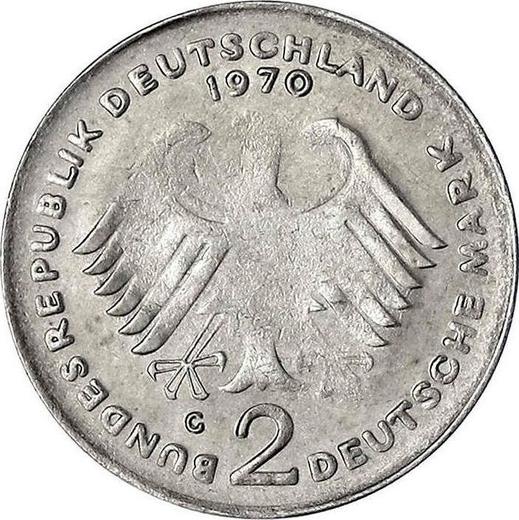 Reverso 2 marcos 1969-1987 "Konrad Adenauer" Peso pequeño - valor de la moneda  - Alemania, RFA