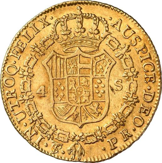Реверс монеты - 4 эскудо 1792 года PTS PR - цена золотой монеты - Боливия, Карл IV